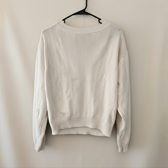 Lizwear 100% Cotton Cardigan Sweater S | Cream Eyelet Knit V-Neck - Picture 2 of 4